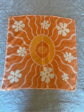 Sarah’s Silks 100% Silk Batik Scarf 70s Inspired Orange Floral Boho Bandana